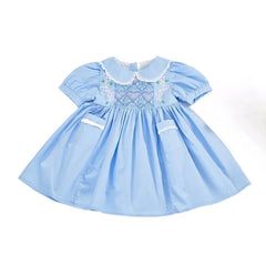 Lillian Light Blue Smocked Embroidered Romper/ Dress