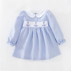 Delightful Gingham Smocked Long Sleeve Dress