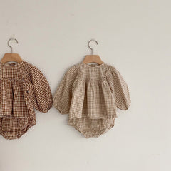 Amelia 2pcs Set Puff Sleeve Blouse and Bloomer (No Headband)