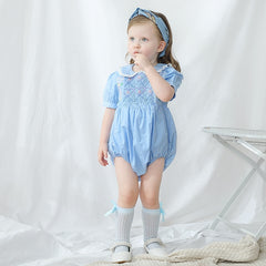 Lillian Light Blue Smocked Embroidered Romper/ Dress