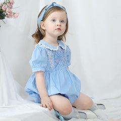 Lillian Light Blue Smocked Embroidered Romper/ Dress