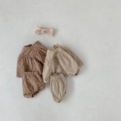 Amelia 2pcs Set Puff Sleeve Blouse and Bloomer (No Headband)
