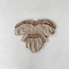 Amelia 2pcs Set Puff Sleeve Blouse and Bloomer (No Headband)