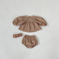 Amelia 2pcs Set Puff Sleeve Blouse and Bloomer (No Headband)