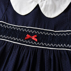 Navy Peter Pan Collar Lantern Sleeve Dress with Hairband